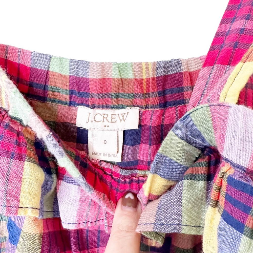 J. Crew Plaid Ruffle Madras Gauze Flounce Top 0 - Picture 2 of 4